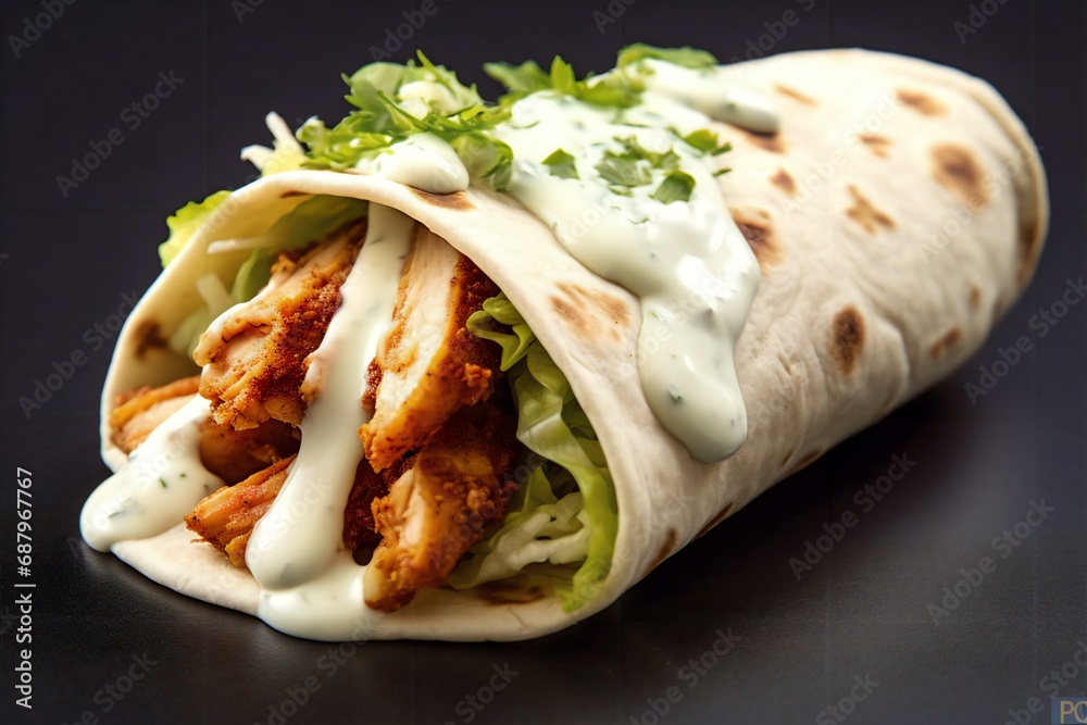 Fried Chicken tortilla wrap with white cream	

