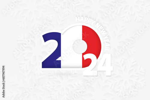 New Year 2024 for France on snowflake background.