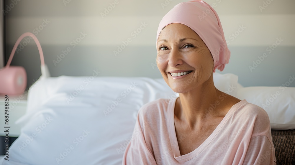 Portrait of the patient woman after chemotherapy female cancer patient wearing head scarf Portrait of the patient woman after chemotherapy female cancer patient wearing head scarf
