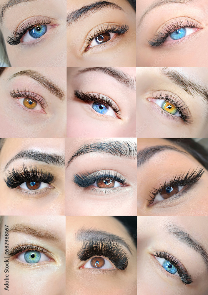 Close up of eye with eyelash extensions ,beauty salon treatment Close up of eye with eyelash extensions ,beauty salon treatment
