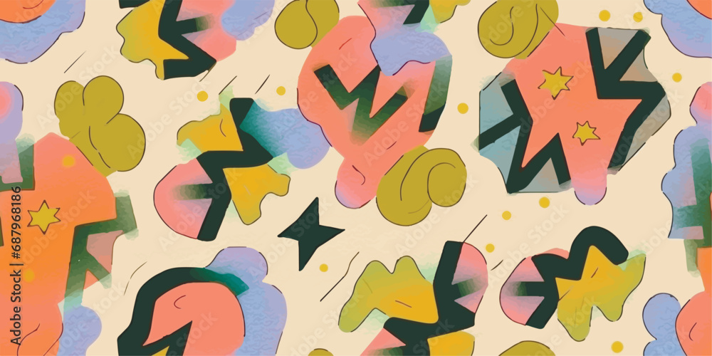 90s style retro seamless pattern with geometric shapes. Multi colored ...