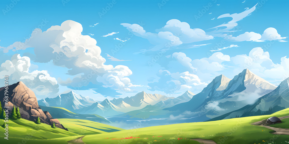 Green Valley Mountains Vector Landscape Background