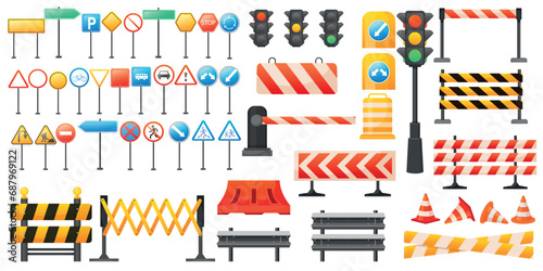 Vector cartoon image of traffic signs. Concept of warning signals for pedestrians and drivers. Safety for children. Elements for your design. photo