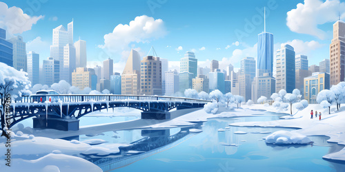Winter City Vector Landscape Background