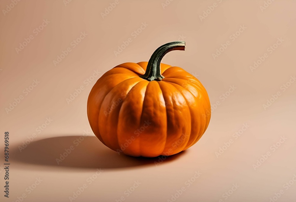 AI generated illustration of a vibrant yellow pumpkin in sharp contrast against a brown background