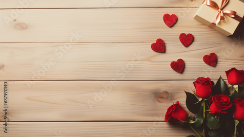 Red tulips on wooden background