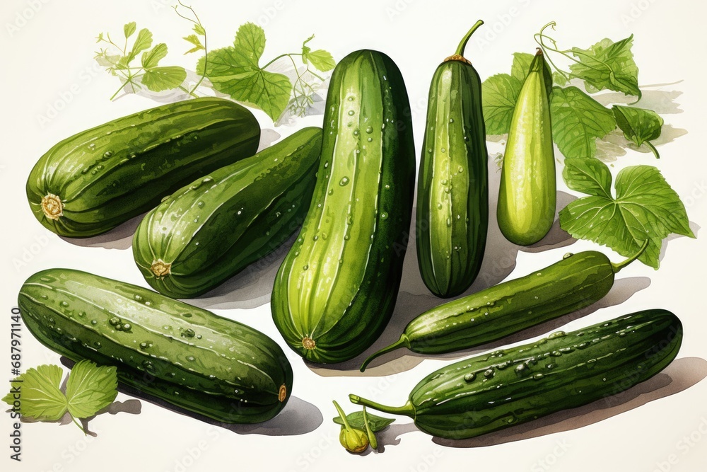 watercolor zucchinis isolated on white , AI Generated watercolor zucchinis isolated on white , AI Generated