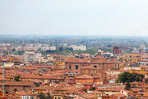 Aerial view of the churches of Saint Paolo Maggiore and Santissimo Salvatore in Bologna