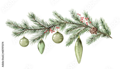 Watercolor winter greenery wreath illustration.