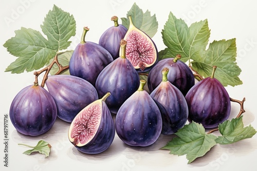 Watercolor fig fruit isolated on white. AI Generated