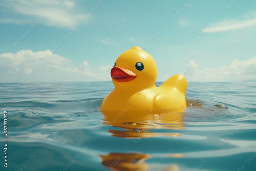 Yellow rubber duck toy floating on water Yellow rubber duck toy floating on water