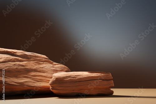 Background for cosmetic branding product, jewellery or some package sandal wood. Beige natural tones.