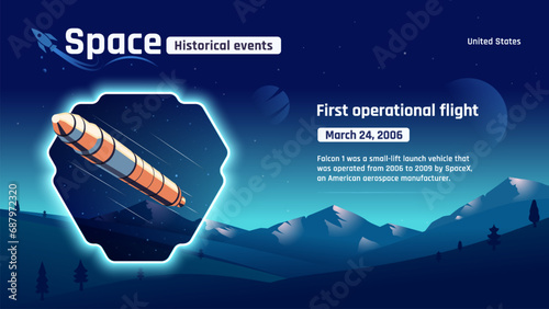 First Operational Flight Unveiling Space's Historic Events and Revolutionary Inventions-Vector illustration design