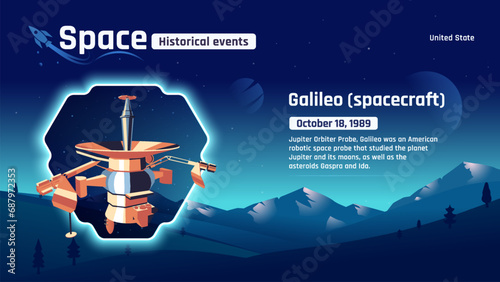 Galileo Spacecraft Unveiling Space's Historic Events and Revolutionary Inventions-Vector illustration design