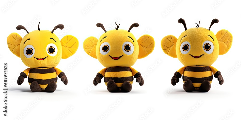 Cute plush baby bee and look what sweat they are. 3 in one pic. White transparent background. Generative AI Technology Cute plush baby bee and look what sweat they are. 3 in one pic. White transparent background. Generative AI Technology