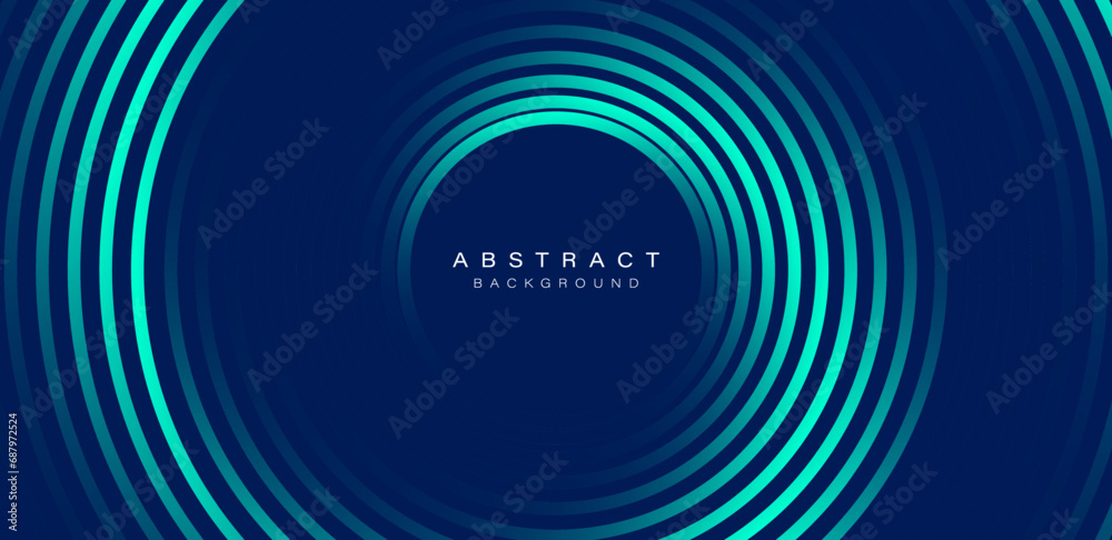 Blue abstract background with glowing circles. Swirl circular lines pattern. Geometric spiral. Twirl element. Modern graphic design. Futuristic technology concept. Vector illustration