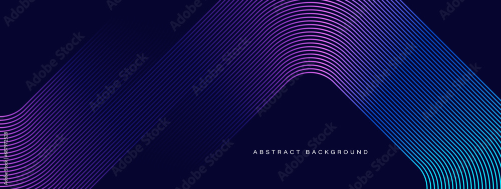 Dark abstract background with glowing geometric lines. Modern shiny purple blue gradient rounded square lines pattern. Futuristic technology concept. Vector illustration - obrazy, fototapety, plakaty 