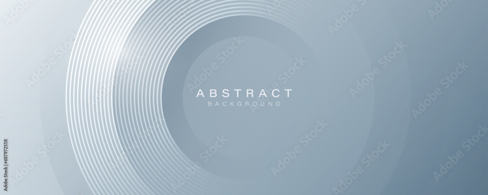 Modern abstract gray background with space for your text. Elegant circle shape design. Shiny white gradient circular lines pattern. Futuristic concept. Suit for banner, brochure, cover, flyer, poster