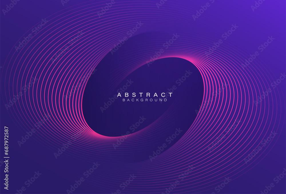 Purple abstract background with glowing oval lines. Ellipse lines pattern. Minimal geometric. Trendy design element. Futuristic concept. Suit for banner, brochure, business, card, cover, flyer, poster - obrazy, fototapety, plakaty 