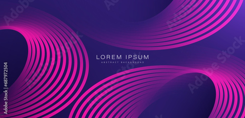 Abstract glowing lines on purple background. Modern fuchsia gradient curved lines. Geometric pattern. Dynamic shape. Futuristic concept. Suit for banner, brochure, cover, flyer, poster, booklet photo