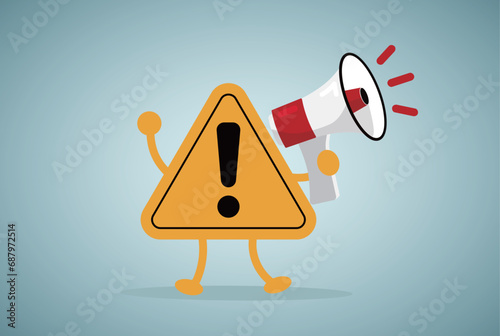 Important announcement, attention or warning information, breaking news or urgent message communication, alert and beware concept, warning sign announce on megaphone with attention exclamation sign