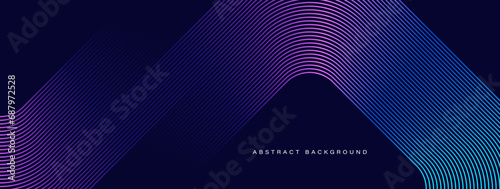 Dark abstract background with glowing geometric lines. Modern shiny purple blue gradient rounded square lines pattern. Futuristic technology concept. Vector illustration