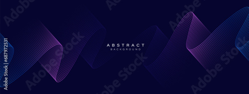 Dark abstract background with glowing wavy. Dynamic wave pattern design. Modern purple blue gradient flowing wave lines. Futuristic technology concept. Vector illustration