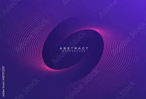 Purple abstract background with glowing oval lines. Ellipse lines pattern. Minimal geometric. Trendy design element. Futuristic concept. Suit for banner, brochure, business, card, cover, flyer, poster photo