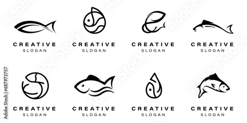 Black fish logo collection on a white background. Fish icon logo templates. Creative fish logo photo