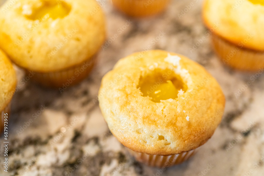 Filling Vanilla, Chocolate Cupcakes with Lemon, Raspberry