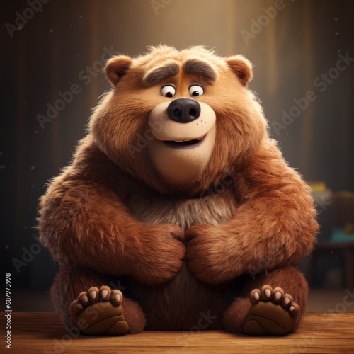 a cartoon bear sitting on a wood surface © Aliaksandr Siamko
