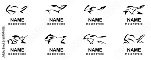 Black motorcycle logo collection on a white background. Motorbike icon logo templates. Creative motorcycle logo