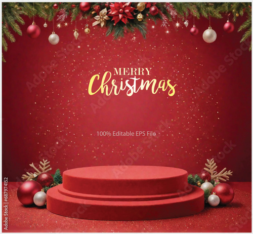Red Podium Sale Banner For Christmas Day And New Year