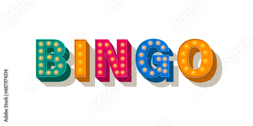 Bingo typography glowing lettering in a flat design. Bingo text effect. Bingo background