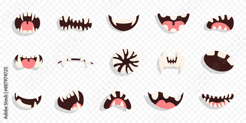 Cartoon monster mouth character collection. Cute cartoon monsters mouth. Kids cartoon character for poster photo