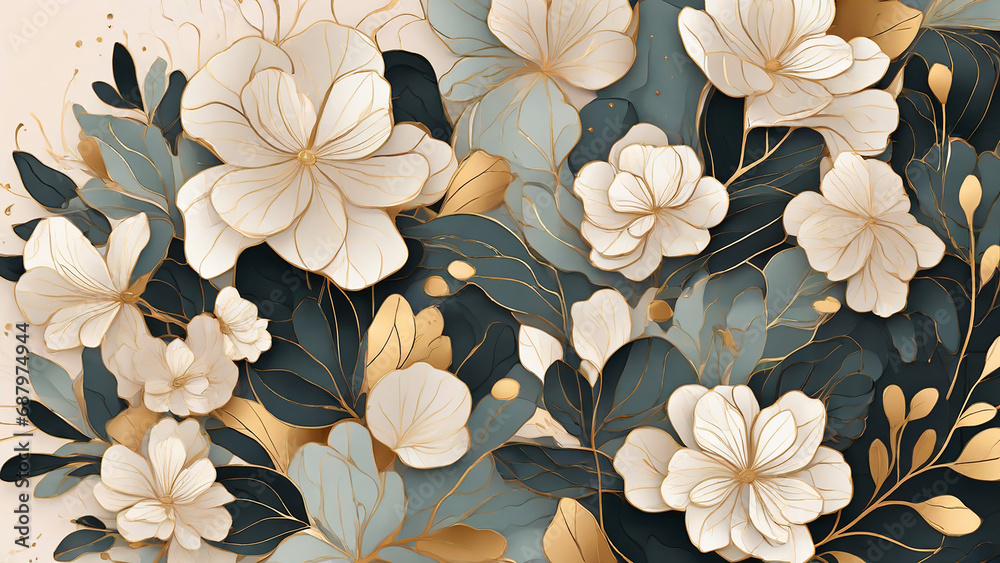 custom made wallpaper toronto digitalLuxury floral background with gold leaves and flowers. Vector illustration.