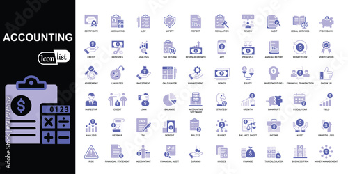 Accounting editable colored icons collection. Simple vector illustration.