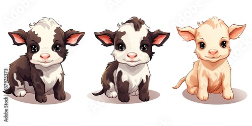 Little baby cow plush with amazing cute eyes.. 3 in one pic. White transparent background. Generative AI Technology © Dniel