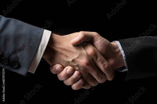 Two Businessmen Engaged in a Firm and Trustworthy Handshake, Symbolizing the Fusion of Professional Integrity, Mutual Respect, and the Dawn of Prosperous Collaborations © Andrii Fanta