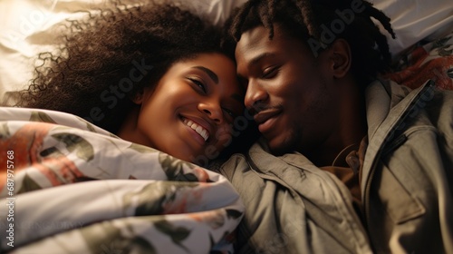 Unbreakable Bond: Young Woman Embracing Her Boyfriend on a Bed