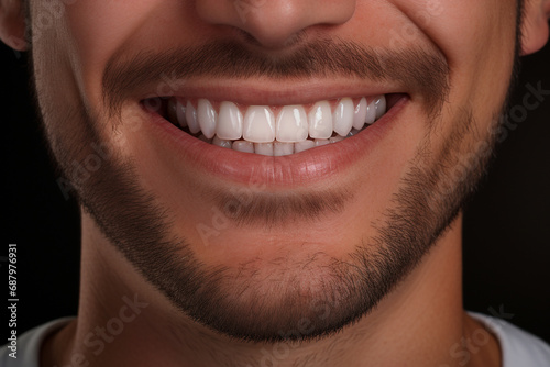 Closeup of healthy smile teeth man. Detal mouth care.