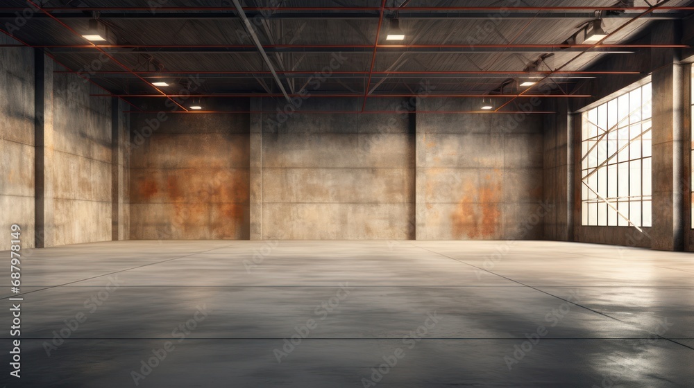 Empty factory interior or vacant warehouse