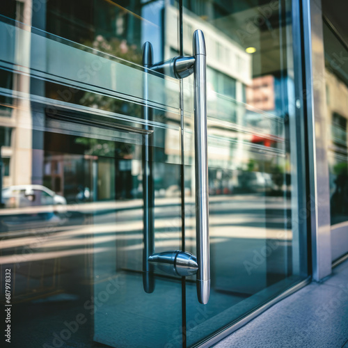 Glass doors of office building