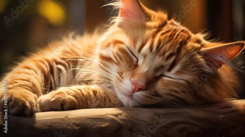 The cat sleeps under the sun's rays © cherezoff