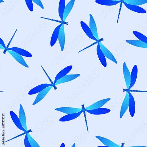 Dragonfly girlish seamless pattern. Repeating clothes textile print with damselfly insects. Garden