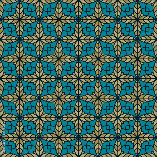 Creative floral geometry seamless vector tile pattern. Abstract flower repeat...