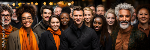 Portrait of successful group of business people at modern office looking at camera. Portrait of happy businessmen and satisfied businesswomen standing as a team. Multiethnic group of people smiling. © Nadezda Ledyaeva