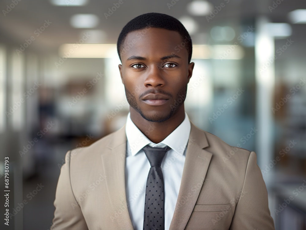 Portrait Attractive African young confident business man in business professional working office.