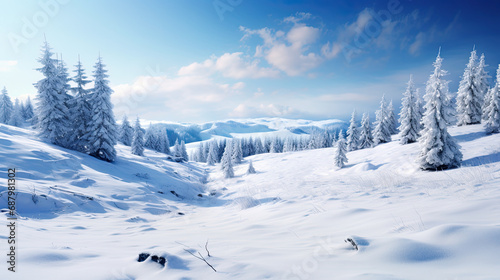 winter landscape with snow and pine trees. snowy landscape.
