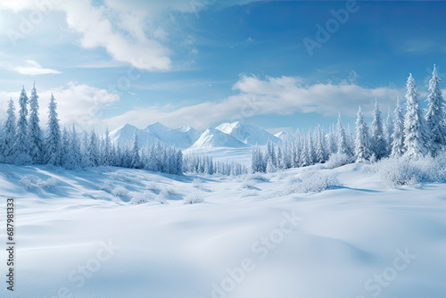 winter landscape with snow and pine trees. snowy landscape.